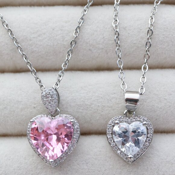 S925 Heart Shape CZ Necklace Sterling Silver Stamped S925 - Picture 2 of 11